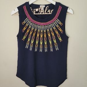 {3/$20} J. Crew Navy Embroidered Tank Top